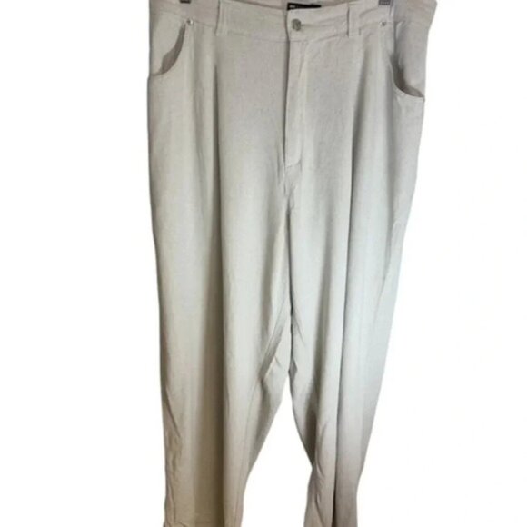 ASOS Pants Womens 14 Beige Pleated Wide Leg High Rise Boho Linen Blend - Picture 2 of 11